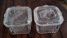 Vintage Set Of 2 Federal Glass Clear Small Refrigerator Keeper Dishs  w/Lids 4"