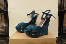 *reduced*brand New Teal Steampunk High Wedge Shoes Metal Trim "squint" Size 3/36
