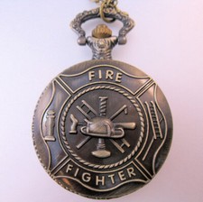 Fire Fighter Fireman Fire Dept. Pocket Watch with 31" Necklace Chain Men's Gift