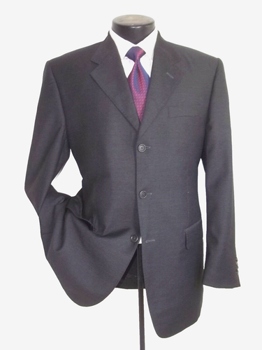 /Tiglio einfarbig grau 3 Knöpfe Seitenschlitze Super 150 Wolle Anzug 40R ~ Hose W32"x30,5"L