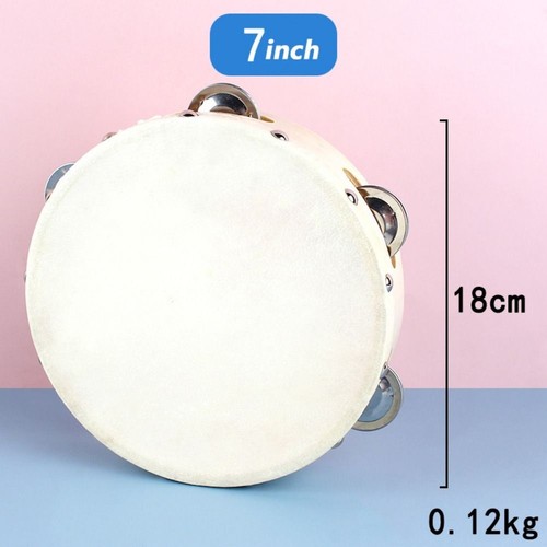 4/6/8/10" Musical Tambourine Wood Hand Held Tamborine Drum Round Percussion Gift - Picture 14 of 17