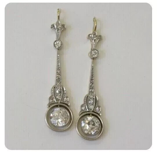 Art Deco Vintage Drop/Dangle Lab Created Diamond 14K White Gold Finish Earrings