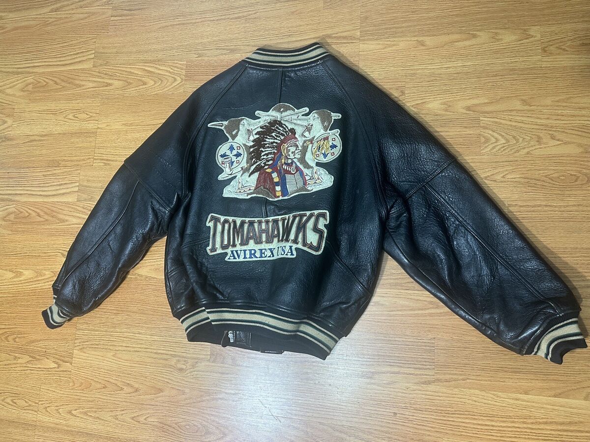 Rare Avirex leather jacket Tomahawks Indian Chief Head Usa Rare Avirex leather jacket Tomahawks Indian Chief Head Usa