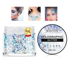 Morovan Holographic Glitter For Body, Hair, Makeup Blue/Silver New In Box