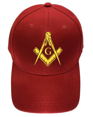 Freemason's Baseball Cap - Dark Red Hat with Golden Standard Masonic Symbol