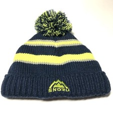 SNOZU Sz 6 Knit Pom Pom Beanie Hat Fleece Lined Warm Blue Green Seahawks EUC