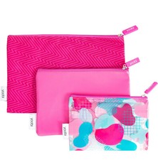 Yoobi Zipper Pouch Set 3 Piece - Fun Pink School Office Travel Plastic Fabric