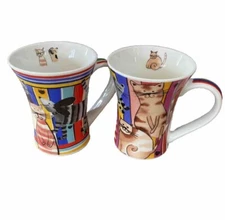 Colorful Smiling Cats Dogs Mug 10 oz Best Friends by Dema Designs Fine Porcelain