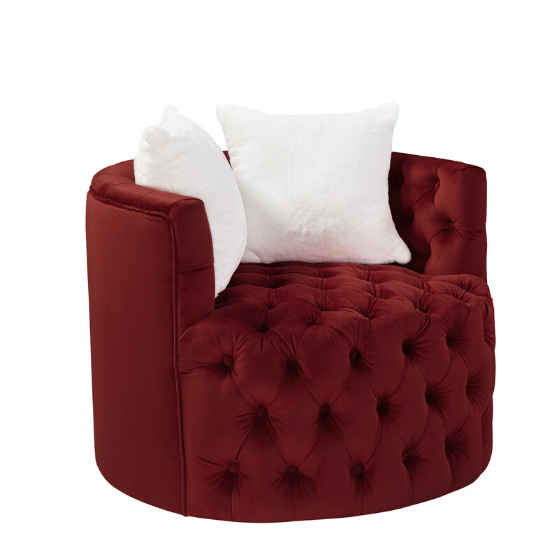 Velvet 360° Swivel Barrel Chair with 2 Pillows Leisure Round Accent