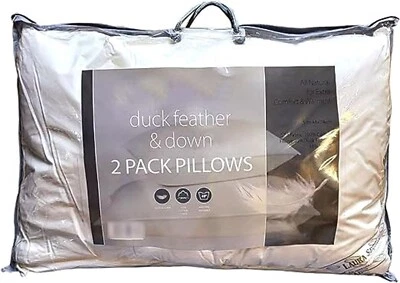Duck Feather & Down Pillows - Extra Filled Pillow Hotel Quality 2 Pack 48x74cm
