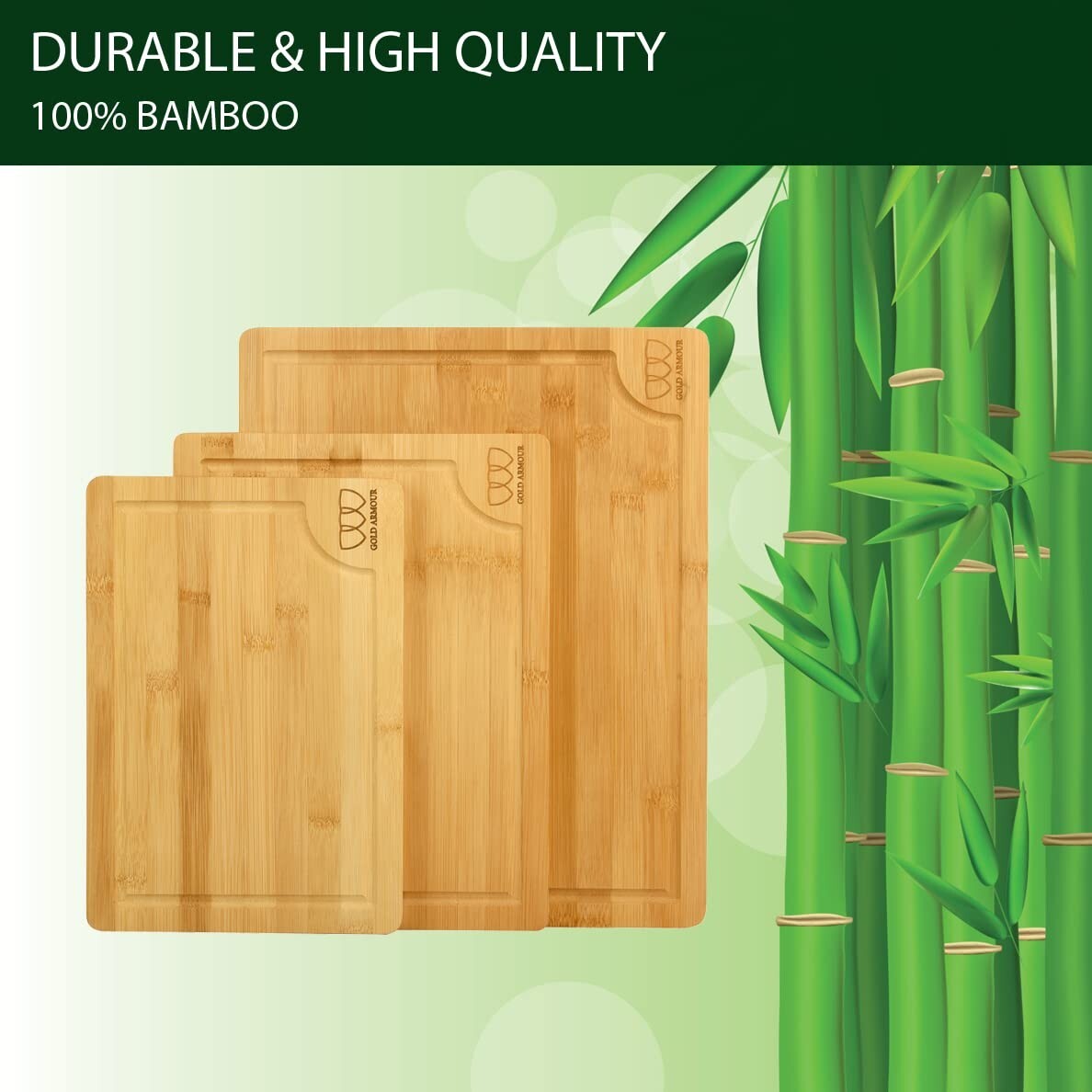 3 Bamboo Cutting Boards Antibacterial Chopping Carving Wooden Serving
