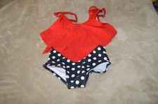 Girls size 116 size 6 swimsuit 2 piece red and black dots