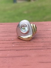 Vtg 925 Sterling Silver And Light Blue Topaz Unisex Large Ring. Size 7.