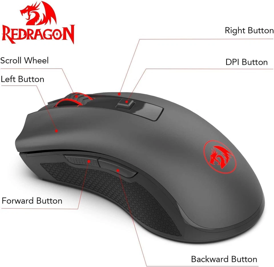 REDRAGON M652 Optical 2.4G Wireless Mouse with USB Receiver, 5 Adjustable DPI - Image 2 of 4