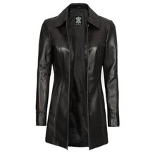 Women's Maroon Genuine Leather Long Coat Stylish Winter Trench JacketWomen's Mar