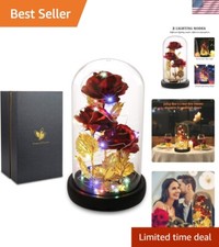 Colorful Gold Foil Rose in Glass Dome - Romantic Gift for Her, LED Lit Elegance