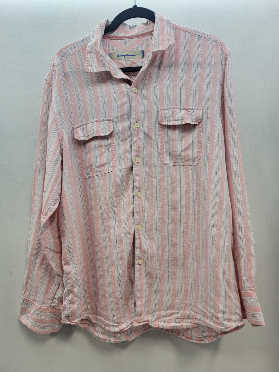Tommy Bahama Mens Button Up Shirt Sz Xl Linen Pink Top 3617