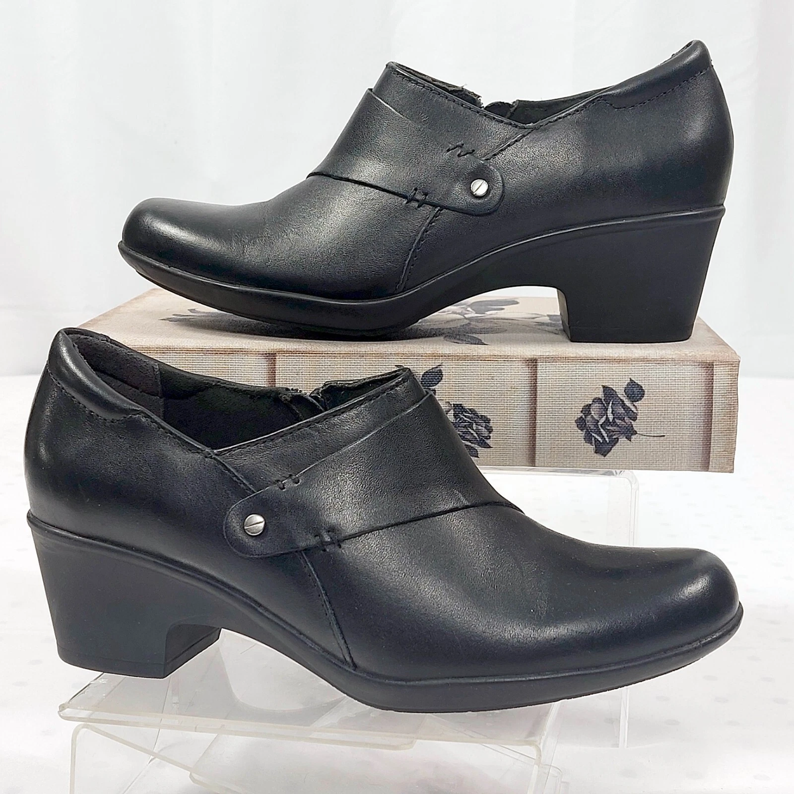 CLARKS Scarpe Mocassino Donna Tg 7 Nero Pelle Genette Frolic Ottime Condizioni