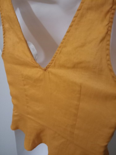 H&M Women's XSmall Linen Mustard Yellow Button Up Tank Top Sleeveless V-Neck - Picture 5 of 10