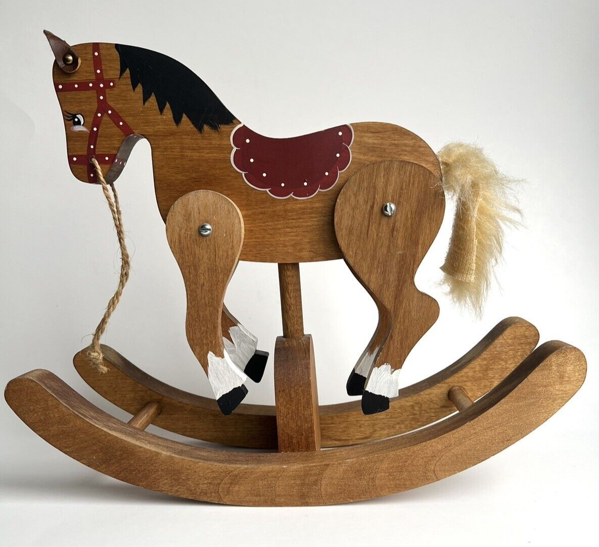 VTG Small Wooden Rocking Horse Toy, HandPainted “ClipClop” Sound when