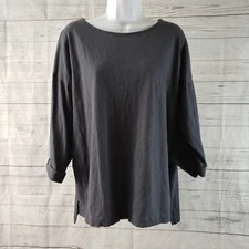 PureJill Womens Perfectly Relaxed Top Sz Medium Petite Gray Organic Cotton