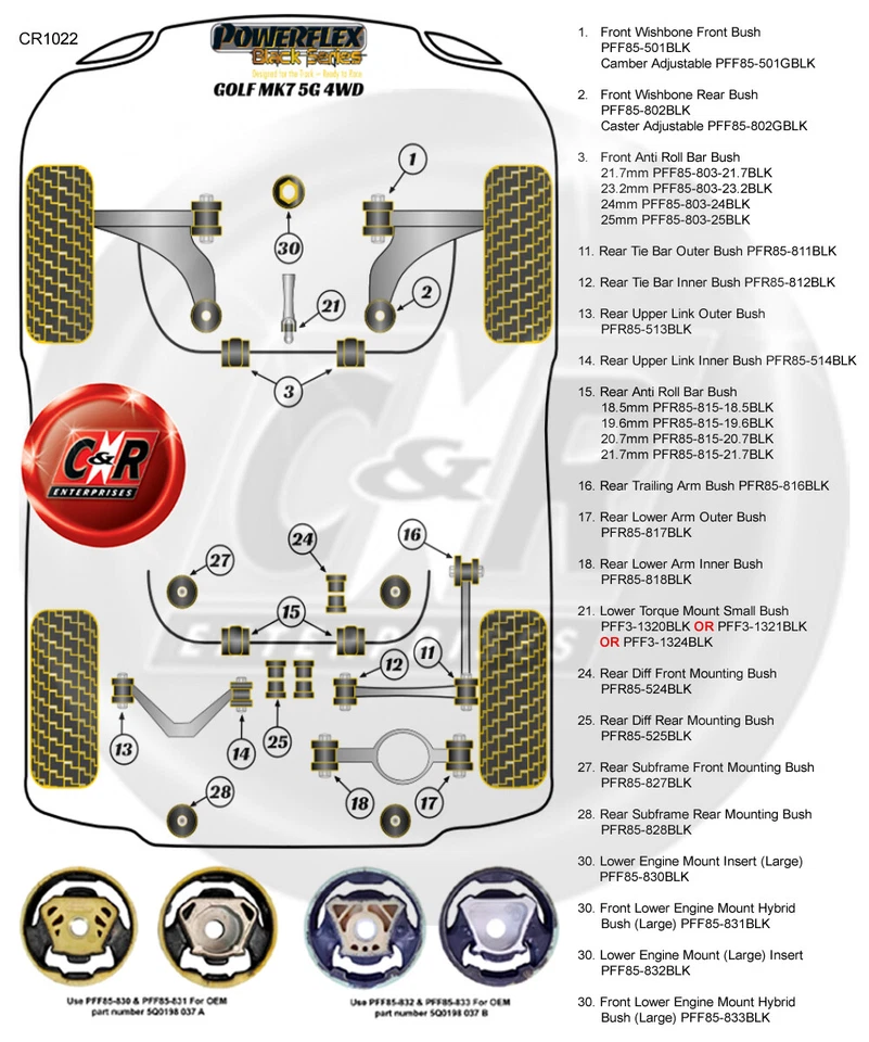 Powerflex Black Rear Trailing Brazo Arbustos Para VW Golf Mk7 4wd (12on) - Imagen 2 de 4