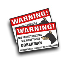 2X Warning Decal Sticker Trained DOBERMAN PINSCHER guard dog bumper window