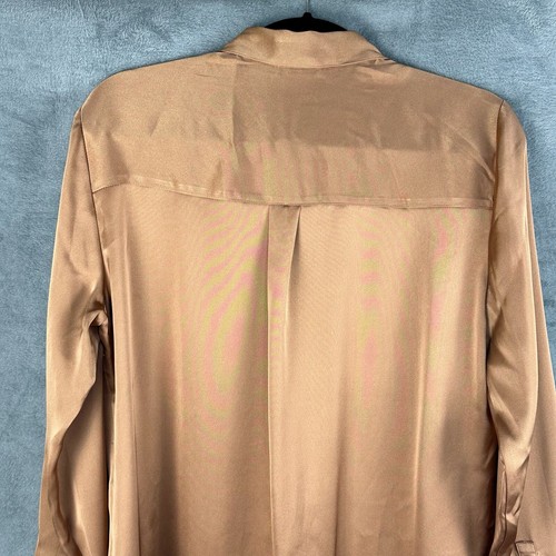 Express Portofino Shirt Womens Large Brown Slim Lace Long Sleeve Career Business - Picture 6 of 15