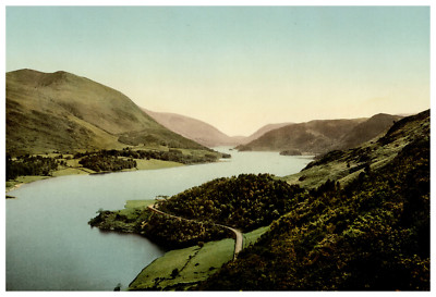 England. Lake District. Thirlmere and Helvellyn. Vintage Photochrome by P.Z, P