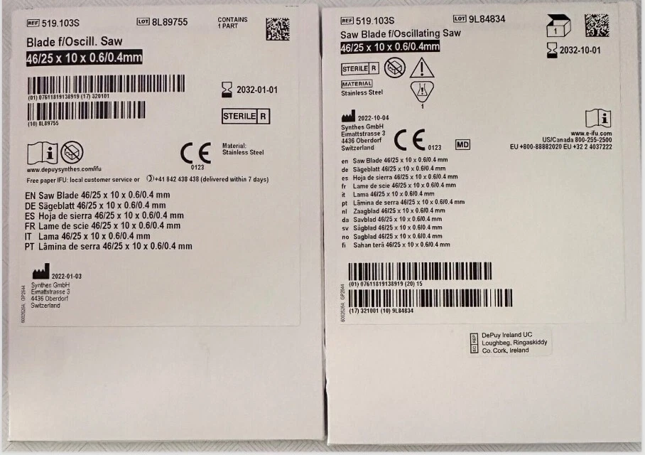Hoja de sierra Synthes 519.103S 10 mm ancho 25 mm/0,6 mm SetX2 Foto 2 de 2