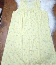 Vtg Anthony Richards House Dress Muumuu Yellow Pearl Snap Robe Bust 44"