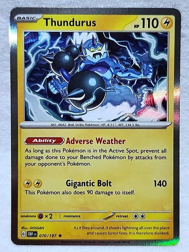 Thundurus 070/197 Holo Rare Obsidian Flames Pokémon
