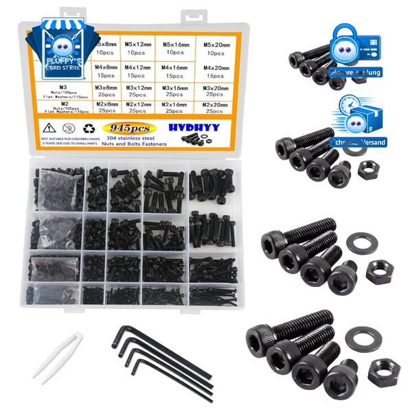 Schrauben Set 945 Teile M2 M3 M4 M5 Kohlenstoffstahl Mit Box-image