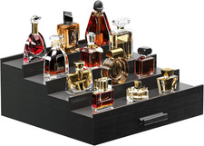 Men's Cologne Organizer, 4 Tier Wooden Display Stand with Drawer Storage