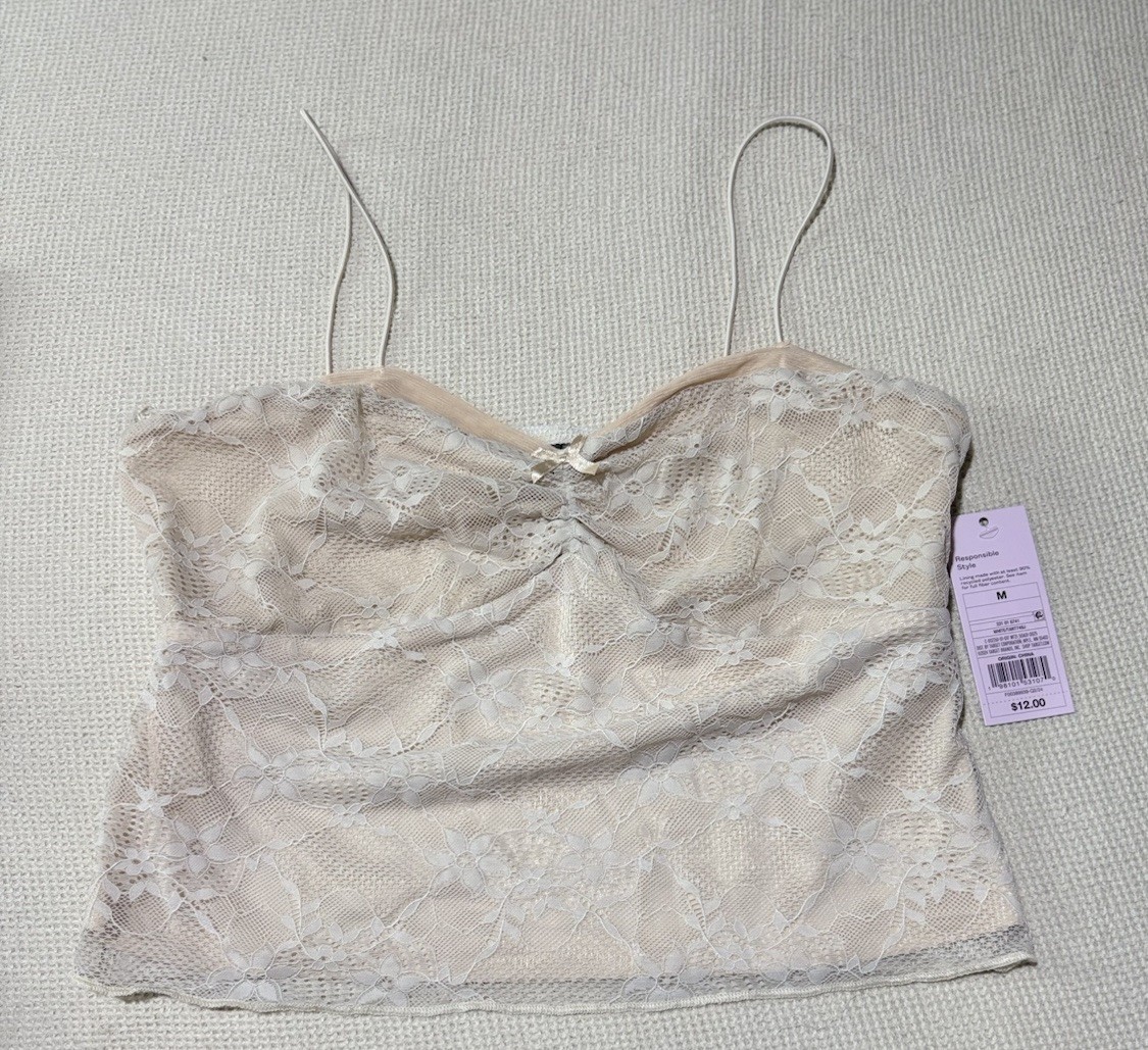 Wild Fable Women's Size Medium Cropped Lace Tank Top Beige
