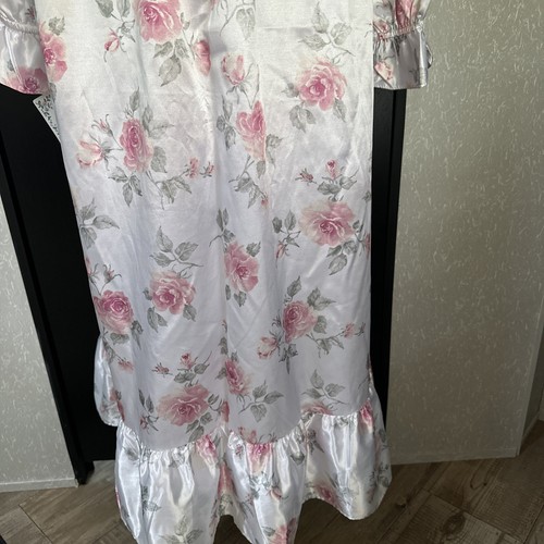 De Colección Nuevo Con Etiquetas Sears Años 80 Floral Blanco Satinado Camisón Encaje Manga Larga Femenino Grande - Imagen 9 de 13