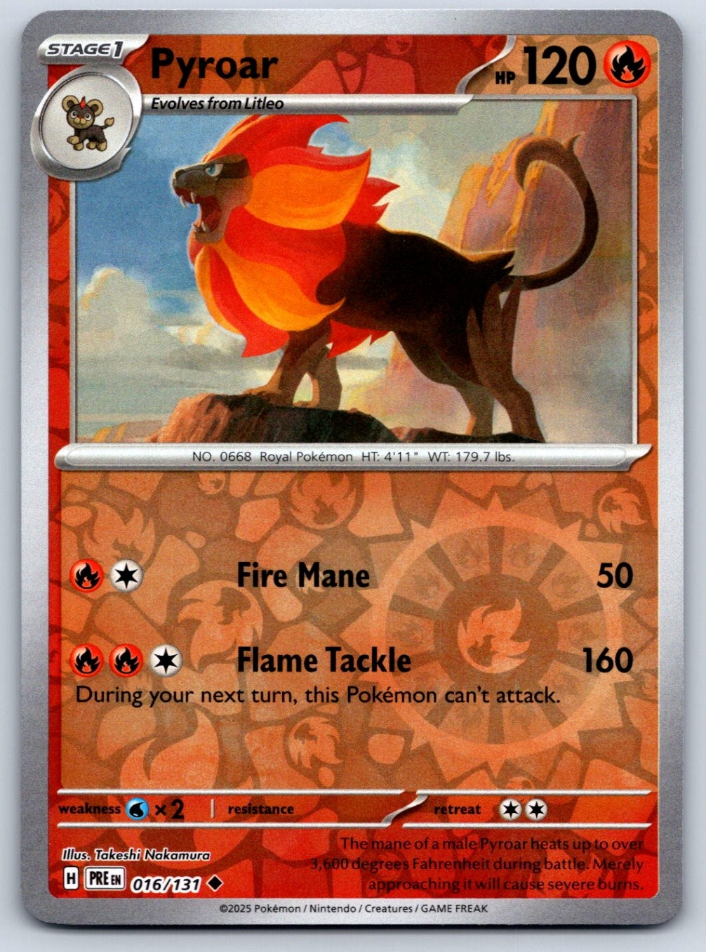 Pyroar - Reverse Holo - Prismatic Evolutions 016/131 Pokemon Card NM