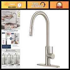 Modern Brushed Nickel Kitchen Faucet, Pull Down Sprayer, High Arc Stainless Stee