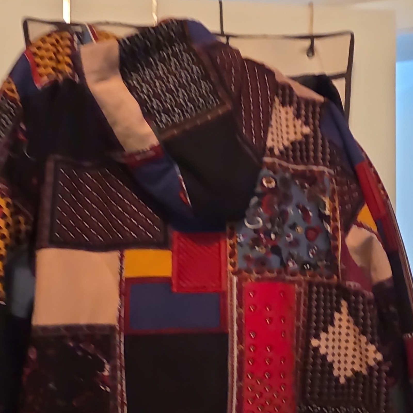 Patchwork Hooded Multicolor Parka Coat Zipper Lon… - image 4