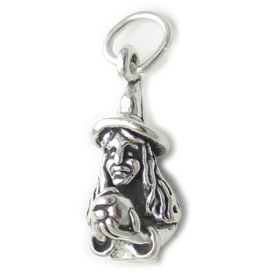 Witch with Crystal Ball sterling silver charm .925 x 1 Halloween charms