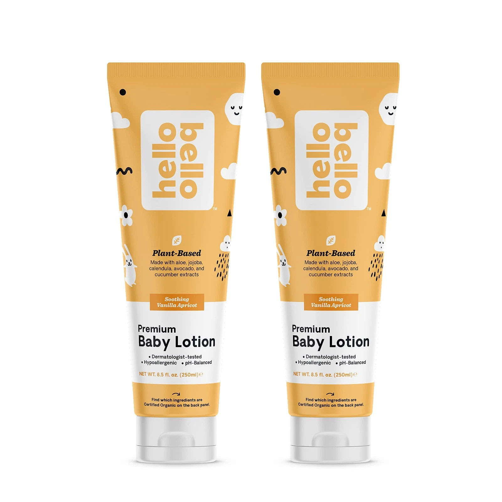 Hello Bello Baby Lotion Pack of 2 Vanilla Apricot Scent 17 Fl Oz Vegan Non Gr...