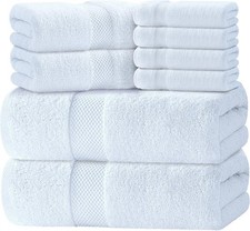 Image of White Classic Luxury Bath Towel Set of 8 Pieces - 100% Turkish Cotton Highly Ab