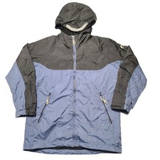 REI Youth Junior Large 12/14 Hooded Rain Jacket Gray Blue Lightweight Shell