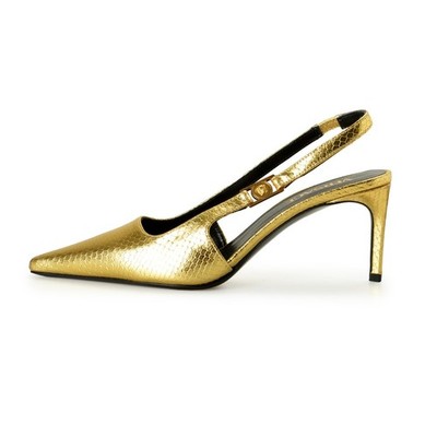 Versace Women's Snake Print Leather Heeled Slingback Pumps Shoes US 10 IT 40