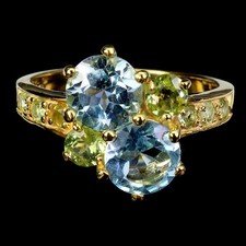 925 Sterling Silver Ring Round Sky Blue Topaz 7mm Peridot Gemstone Jewelry Sz 8