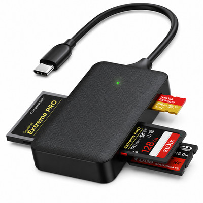 Memory Card Reader, 4In1 USB USB-C to SD Micro SD MS CF Card Reader Adapter