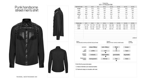 Punk Rave Men Black Gothic Punk Handsome Street Long Sleeve Shirt Slim Blouse - Picture 12 of 18