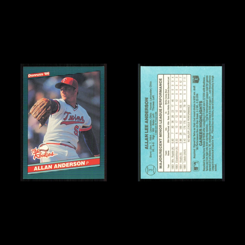 Allan Anderson Rookie #3 1986 Donruss The Rookies Minnesota Twins Baseball Card - Image 3 of 3