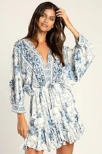 Lulus Roamin' Holiday Blue Basic Sleeved Dress X-Small