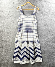Mei Mei Dress Womens A-line Midi Size 16 Blue Ivory Sleeveless V-Neck Pockets